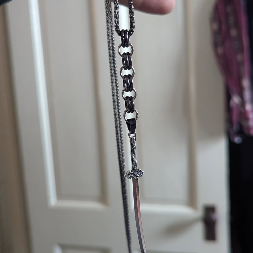 Black and Silver Sword Pendant Necklace
